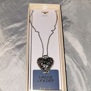 Silver Heart Badge Holder Necklace
